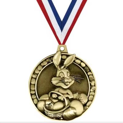 Medalla de Pascua de Feliz Día Medalla de Pascua de aleación de zinc Medalla de conejo con su diseño y cinta